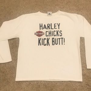 “Harley Chicks Kick Butt” long sleeve tee 🧡🖤